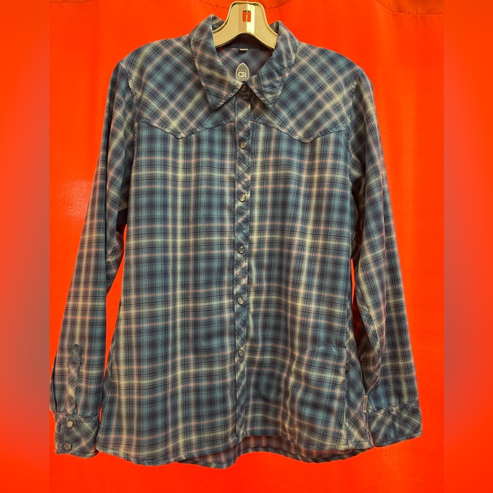 Club Ride Apparel Women's Blue Checkered Button Down Shirt